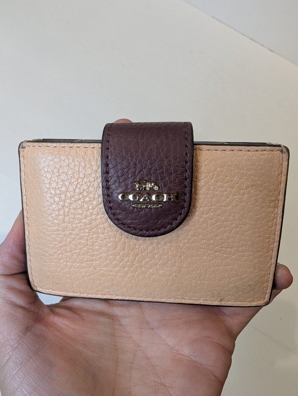 Coach Color Block Accordion Snap Closure Card Case Leather Wallet Pink & Purple
